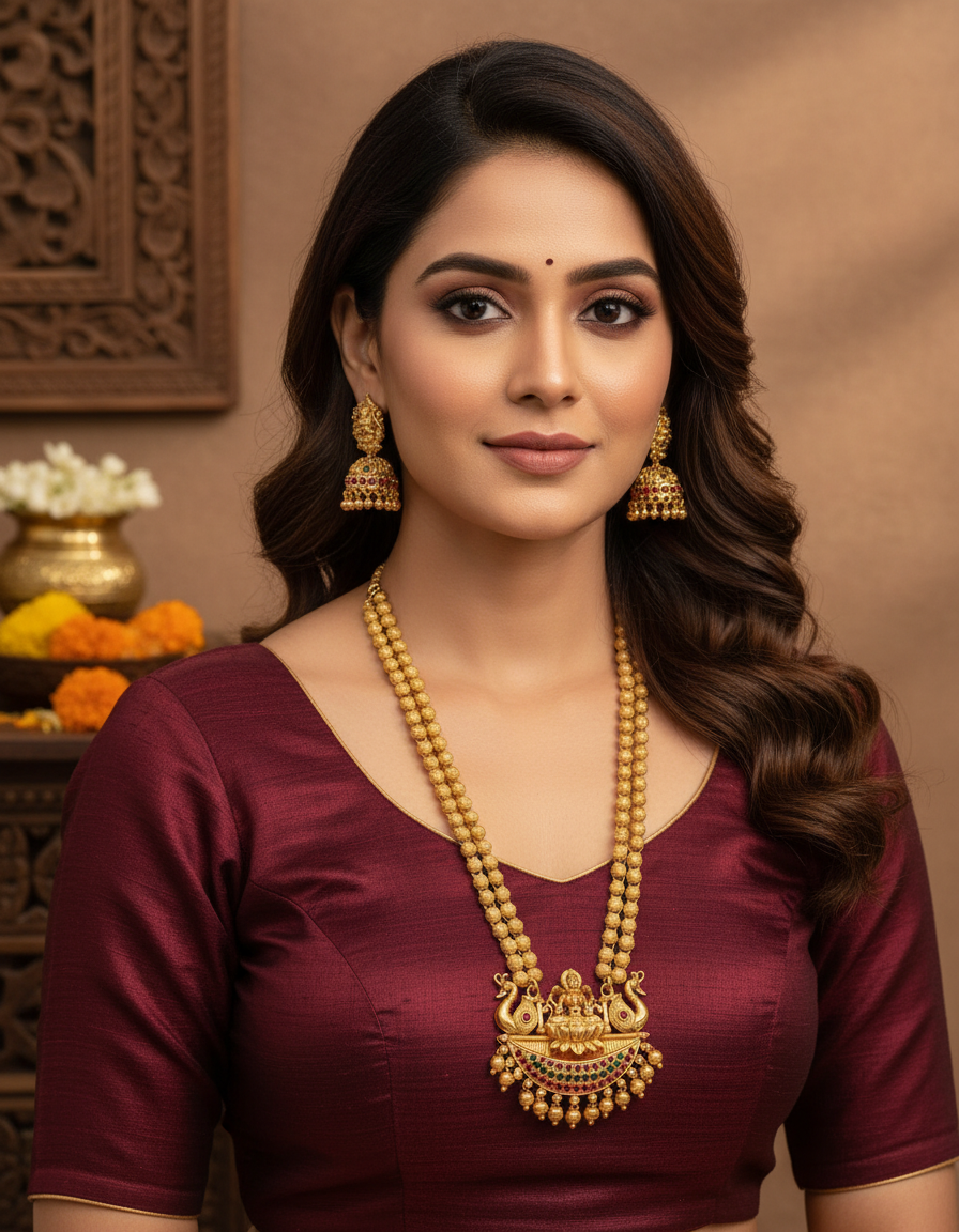 Runjhun long laxmi temple necklace set