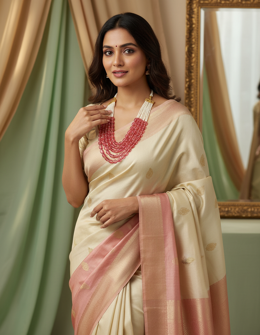 Runjhun pink stones pearl multilayer necklace