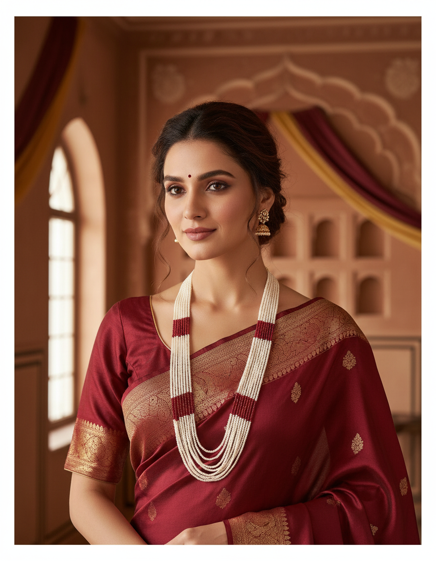 Runjhun multilayer pearl mala necklace