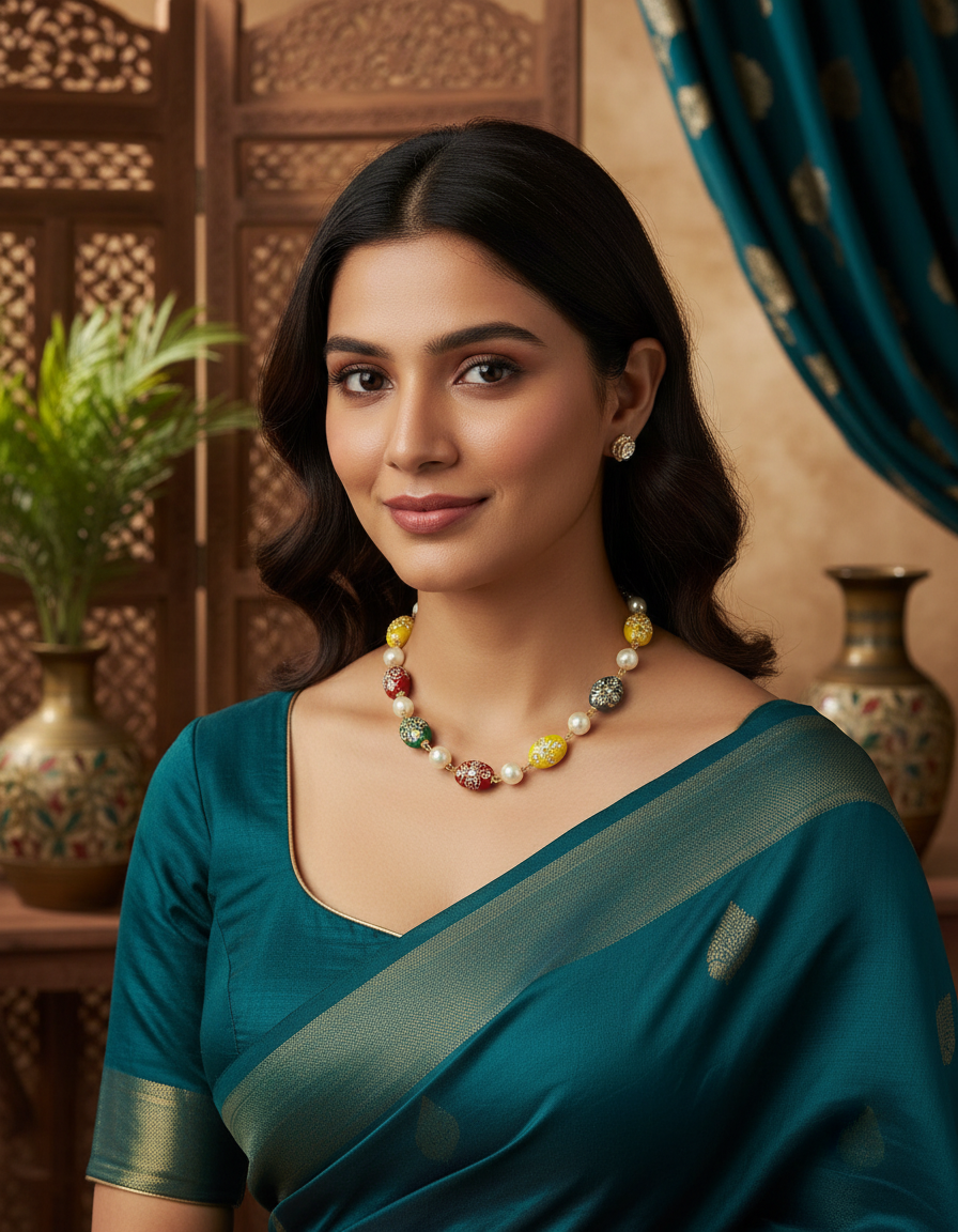 Runjhun beautiful multicolor tanjore art necklace