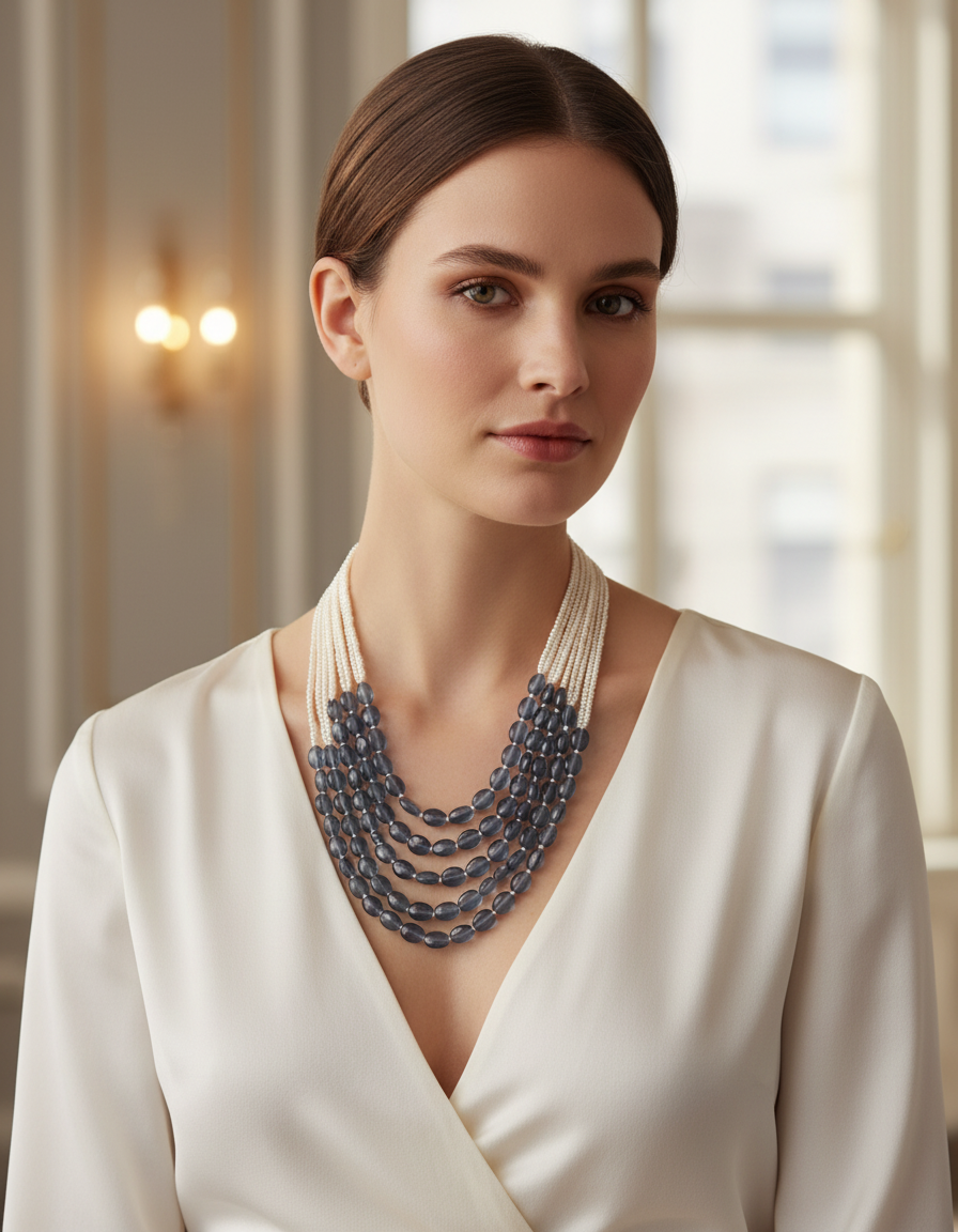 Runjhun multilayer light weight celebrity beads necklace
