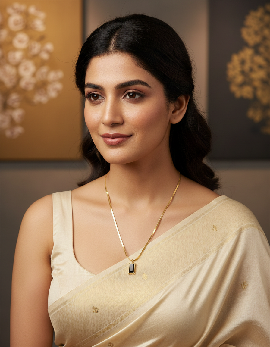 Runjhun elegant black stone pendant necklace set