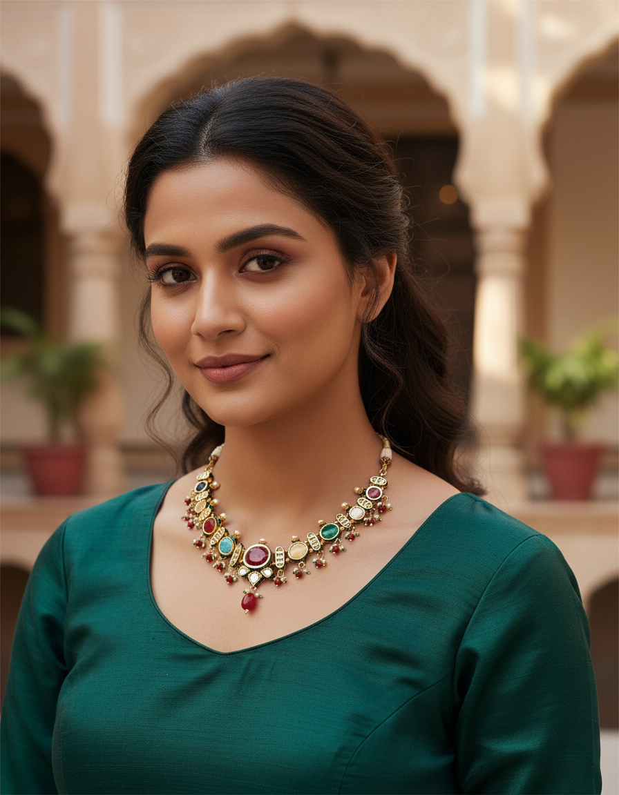 Runjhun jadau jaipuri kundan necklace set