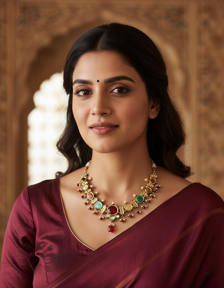 Runjhun jadau jaipuri kundan necklace set