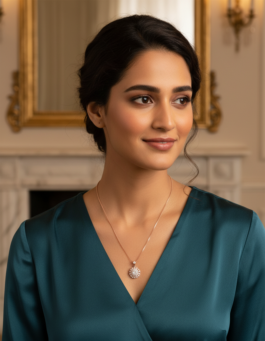 Runjhun designer rotating pendant necklace with gold chain