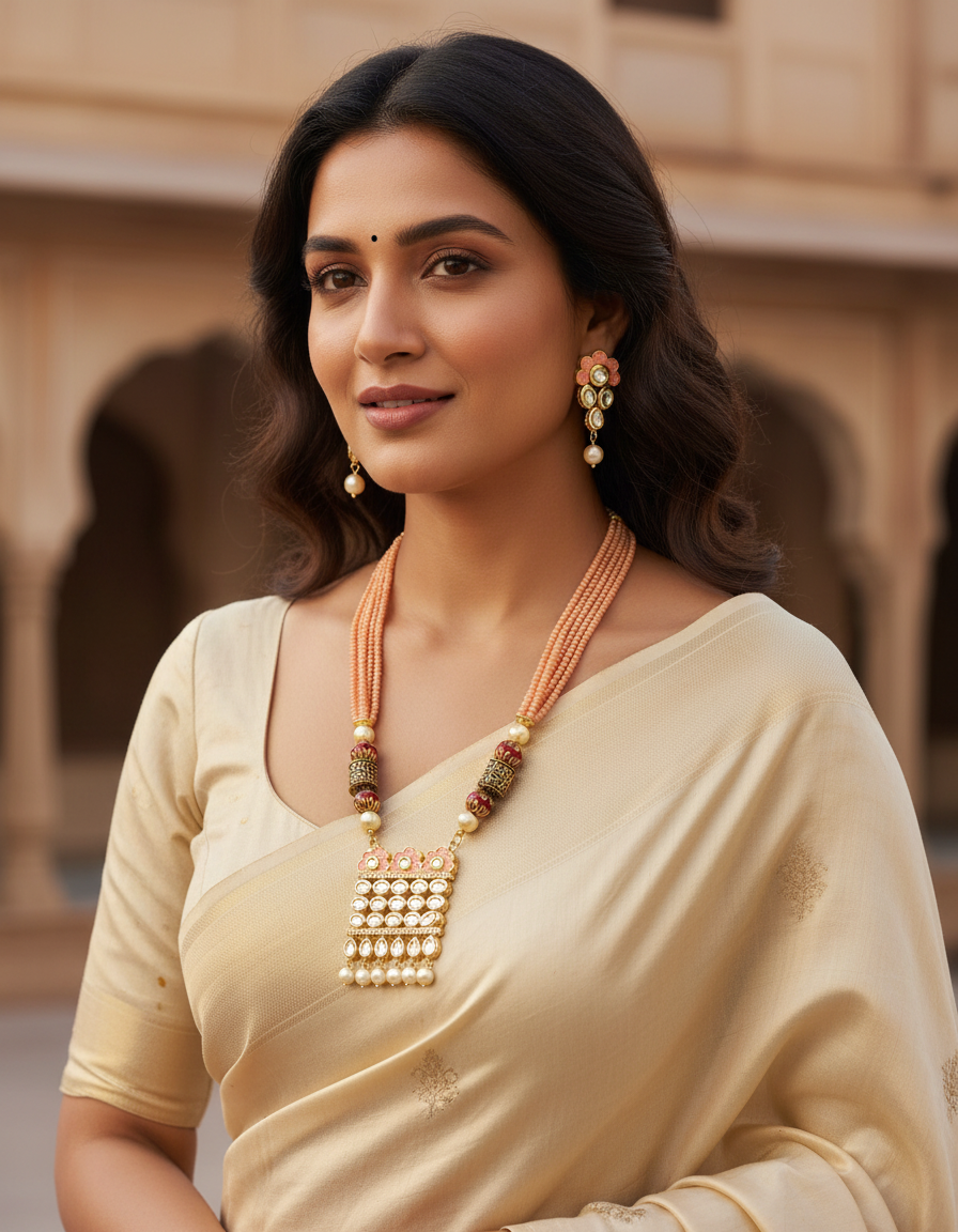 Runjhun jaipuri kundan necklace set