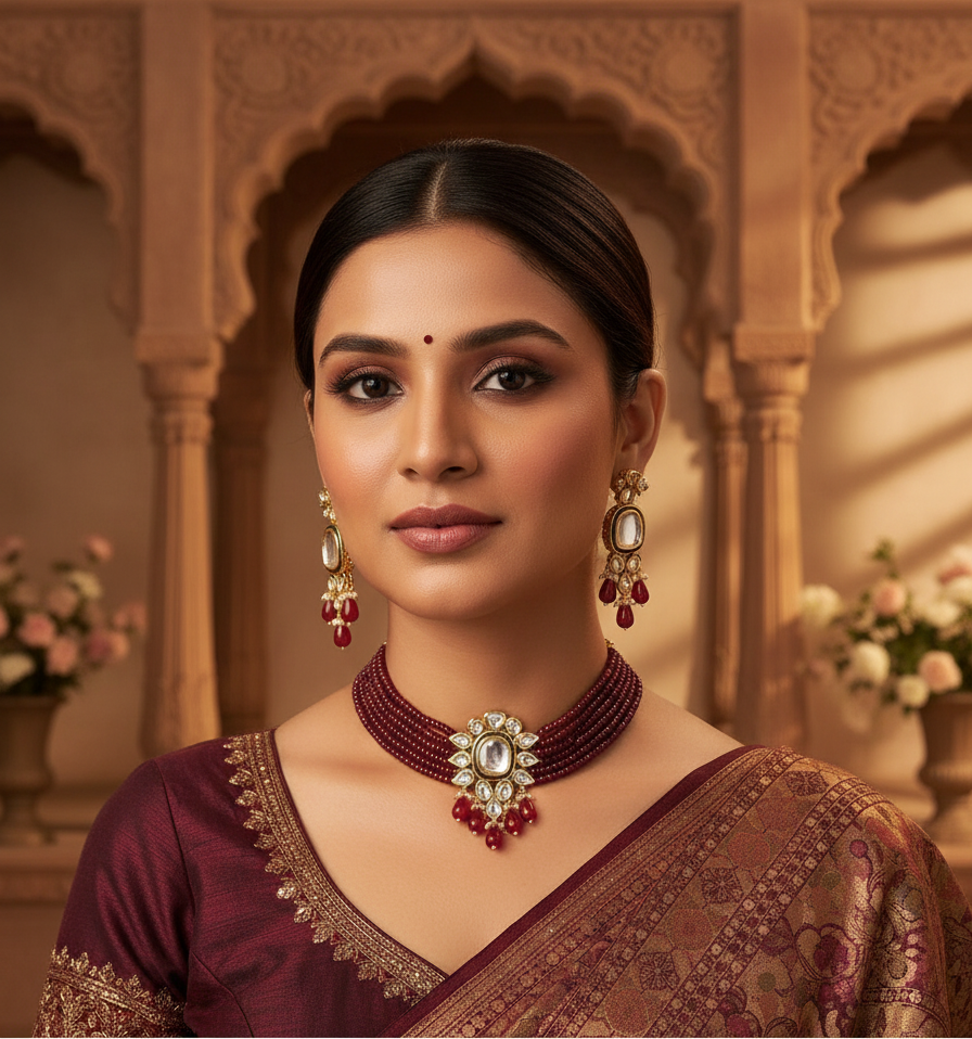 Runjhun kundan and onex beads choker set