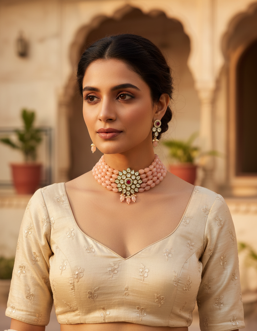 Runjhun royal kundan and beads choker set