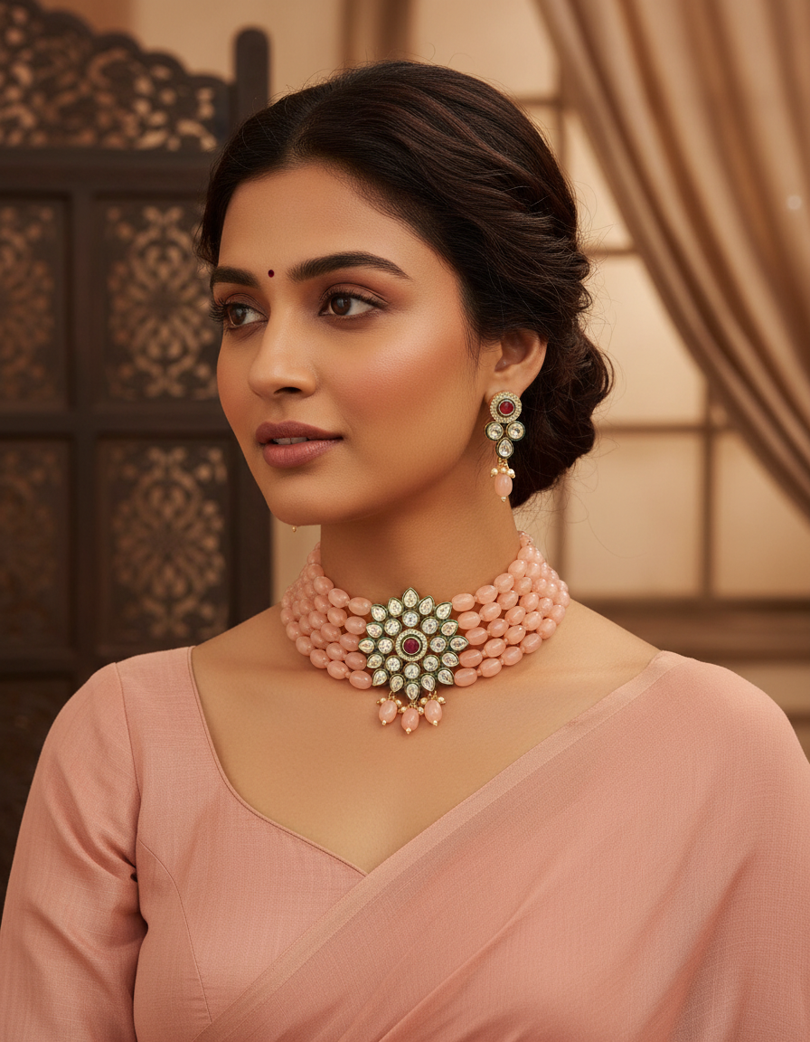 Runjhun royal kundan and beads choker set