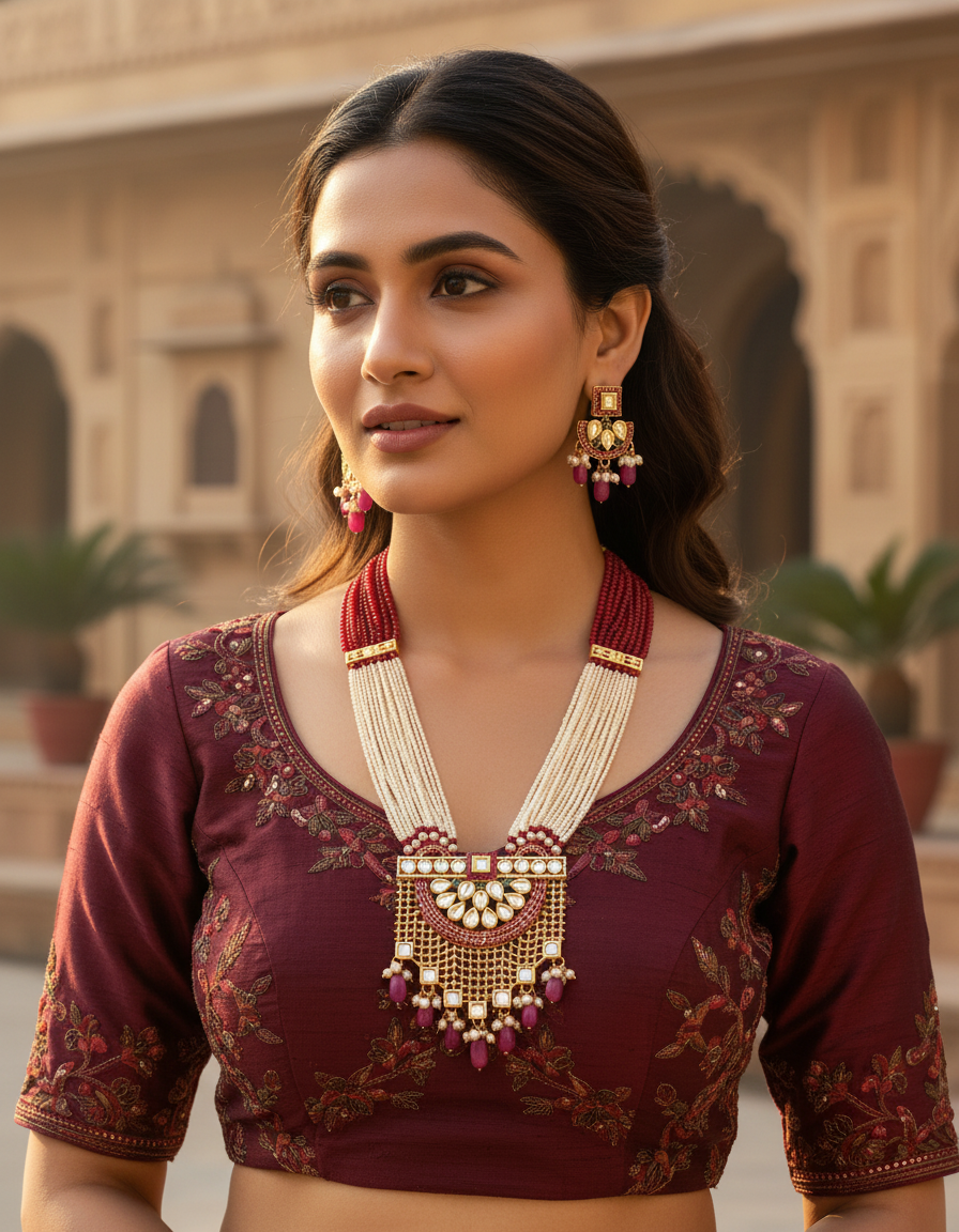 Runjhun kundan and pearls necklace set