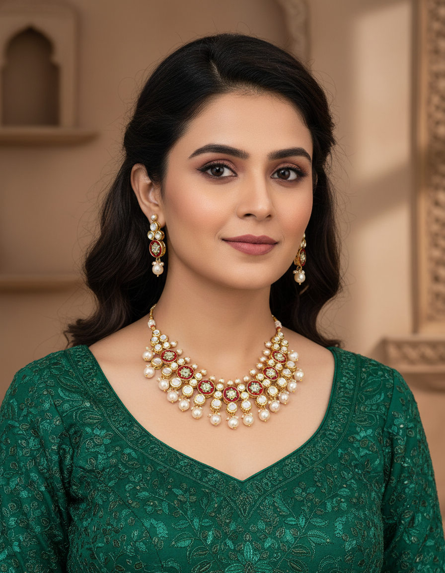 Runjhun meenakari kundan necklace set