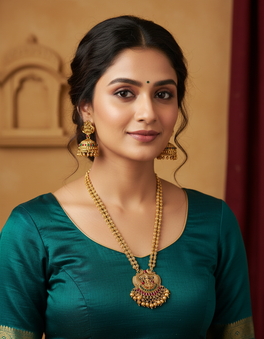Runjhun long laxmi temple design necklace set