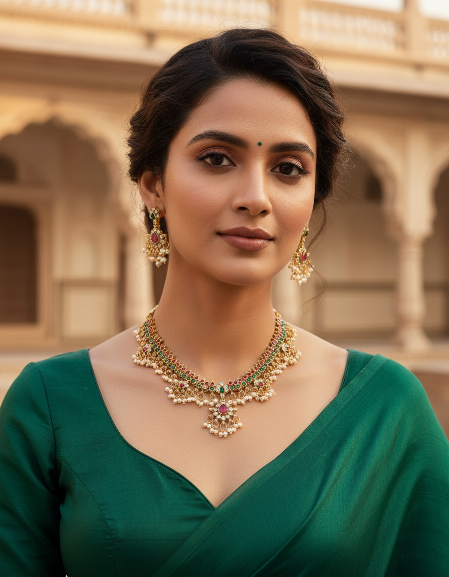 Runjhun elegant gold plated necklace set