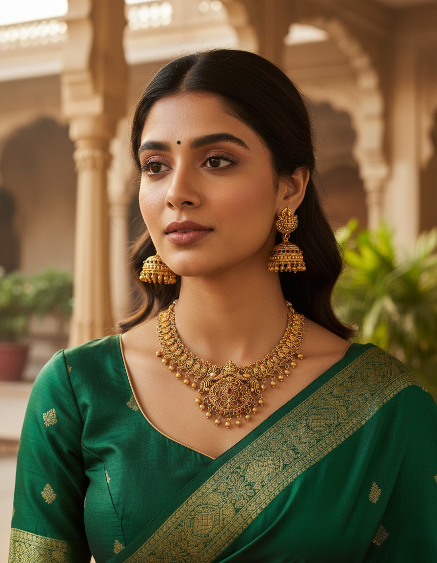 Runjhun temple design laxmi necklace set