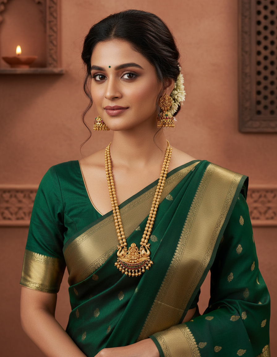 Runjhun long laxmi temple necklace set