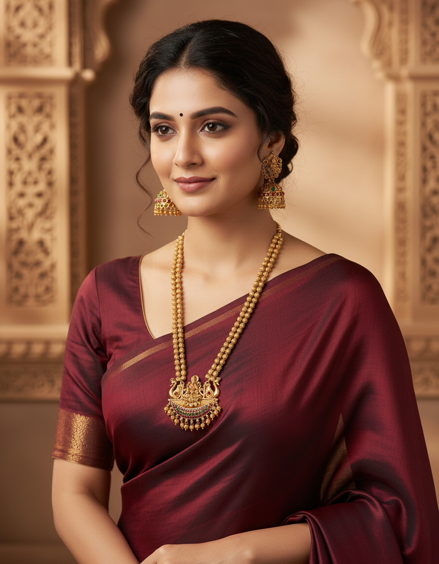 Runjhun long laxmi temple necklace set