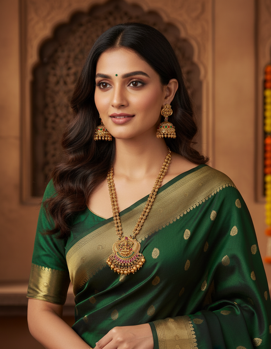 Runjhun long laxmi temple design necklace set