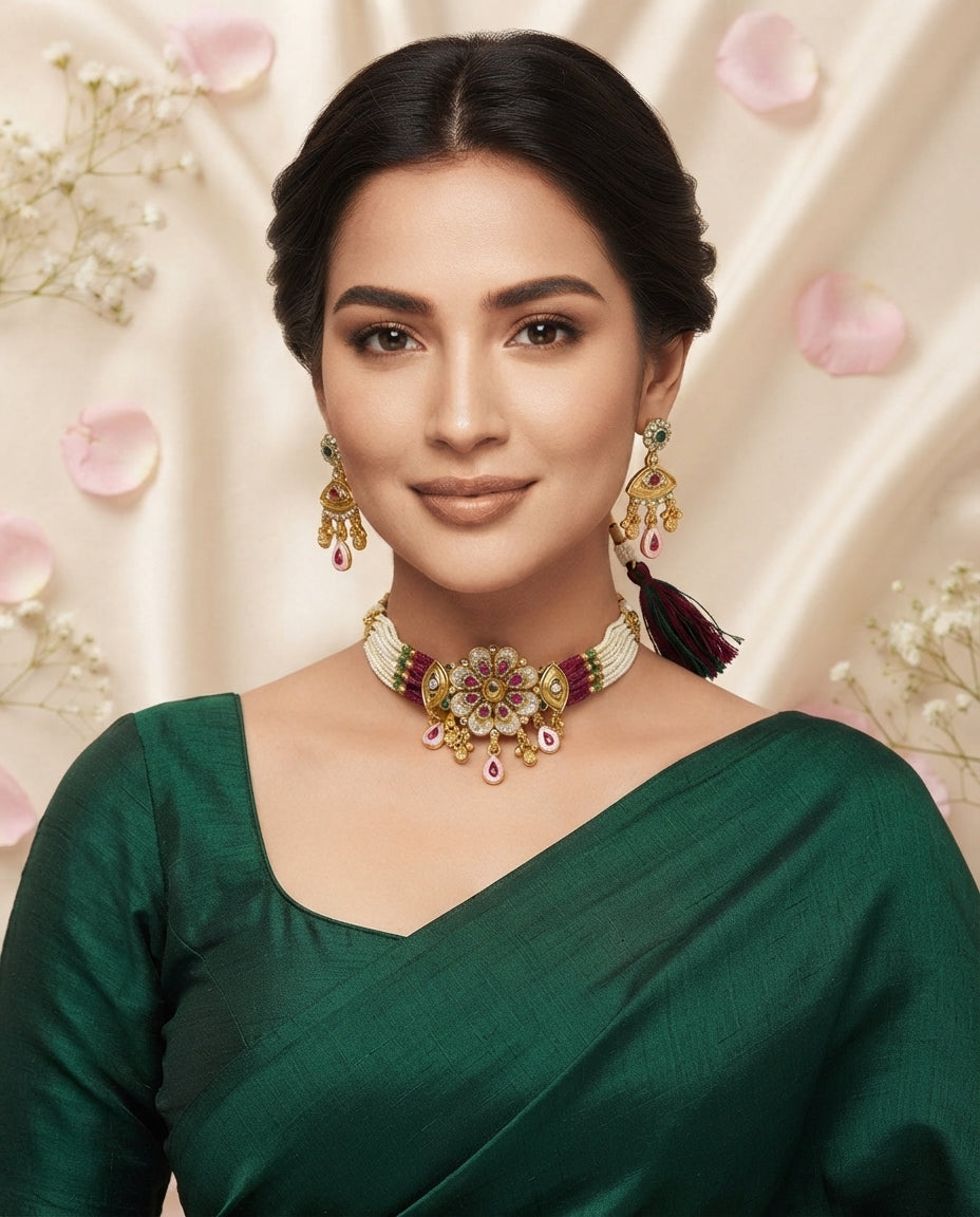Runjhun Rajwadi Meenakari Choker Set