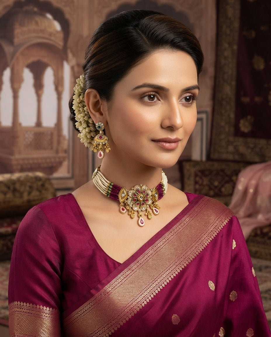 Runjhun Rajwadi Meenakari Choker Set