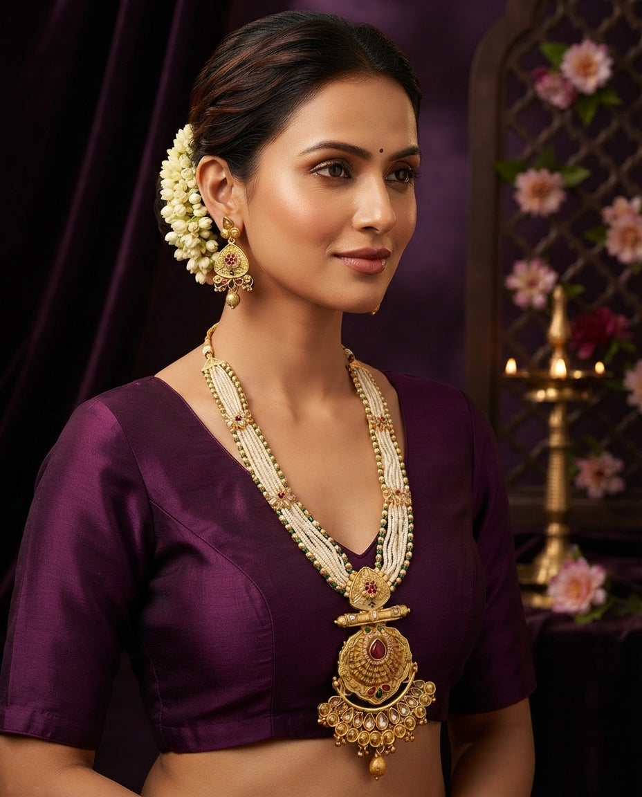 Runjhun Rajwadi Royal Pearl Long Necklace Set