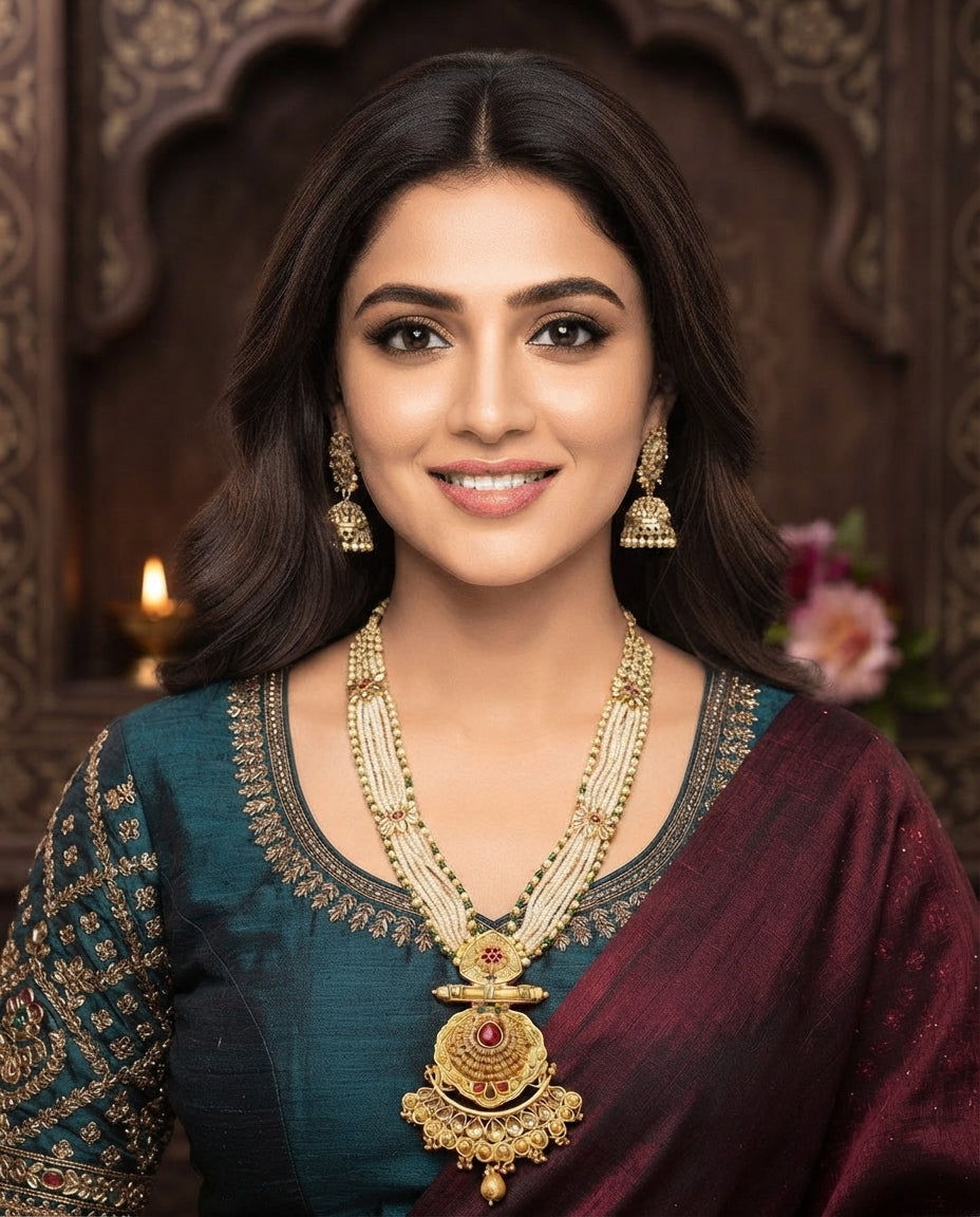 Runjhun Rajwadi Royal Pearl Long Necklace Set