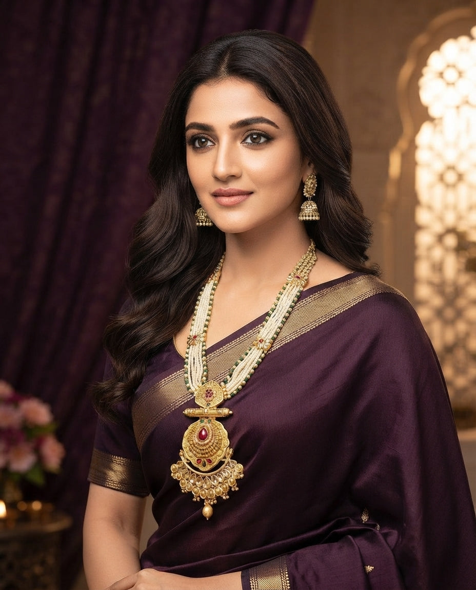 Runjhun Rajwadi Royal Pearl Long Necklace Set