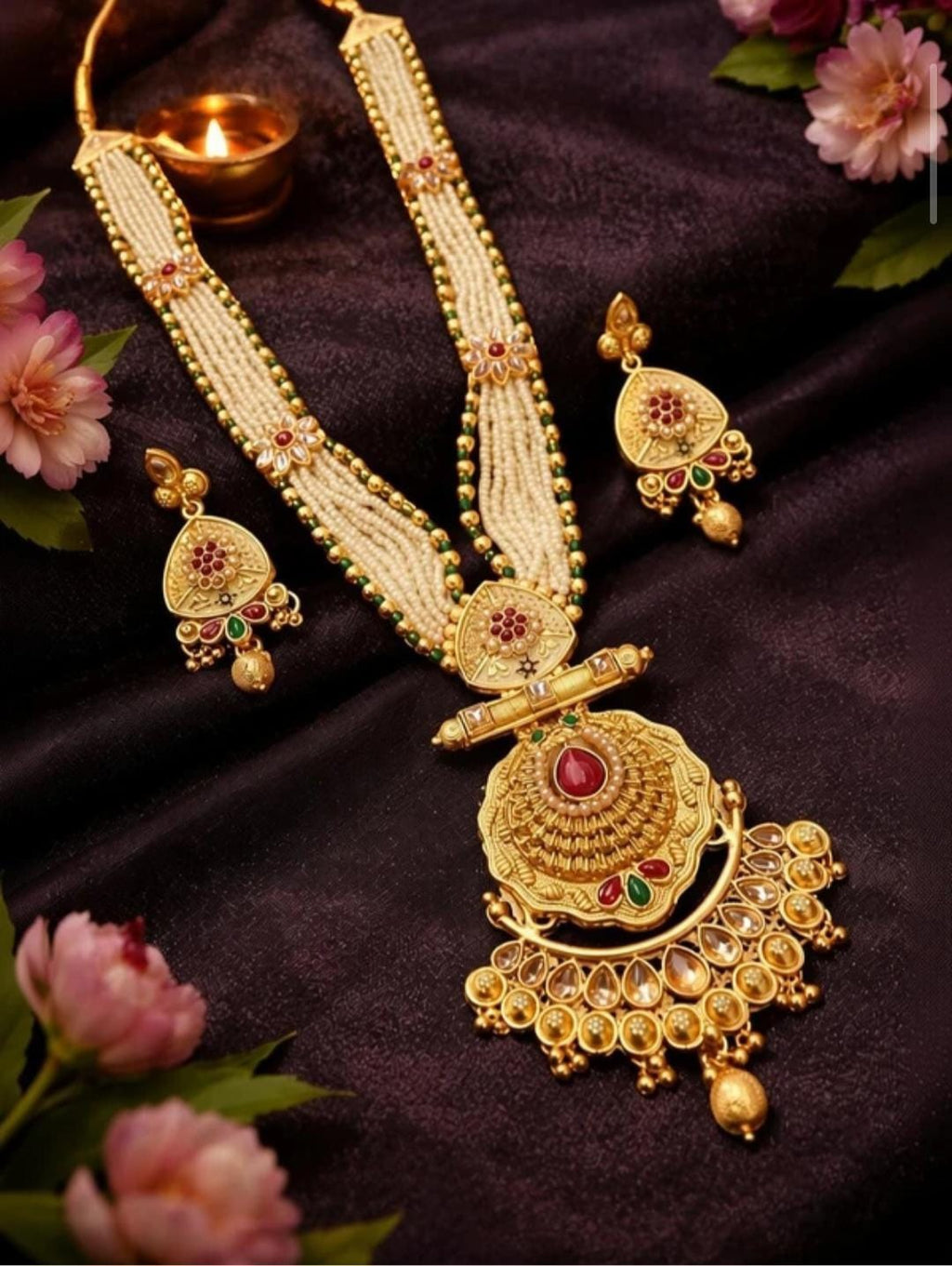 Runjhun Rajwadi Royal Pearl Long Necklace Set