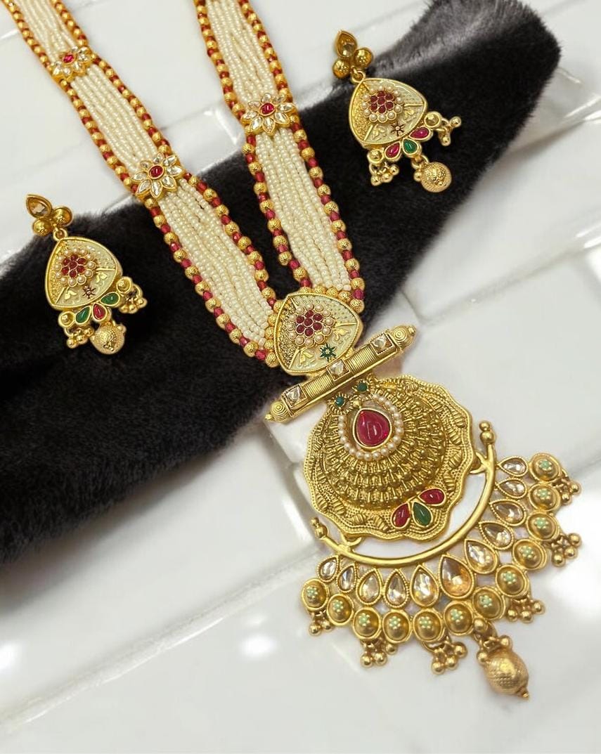 Runjhun Rajwadi Royal Pearl Long Necklace Set