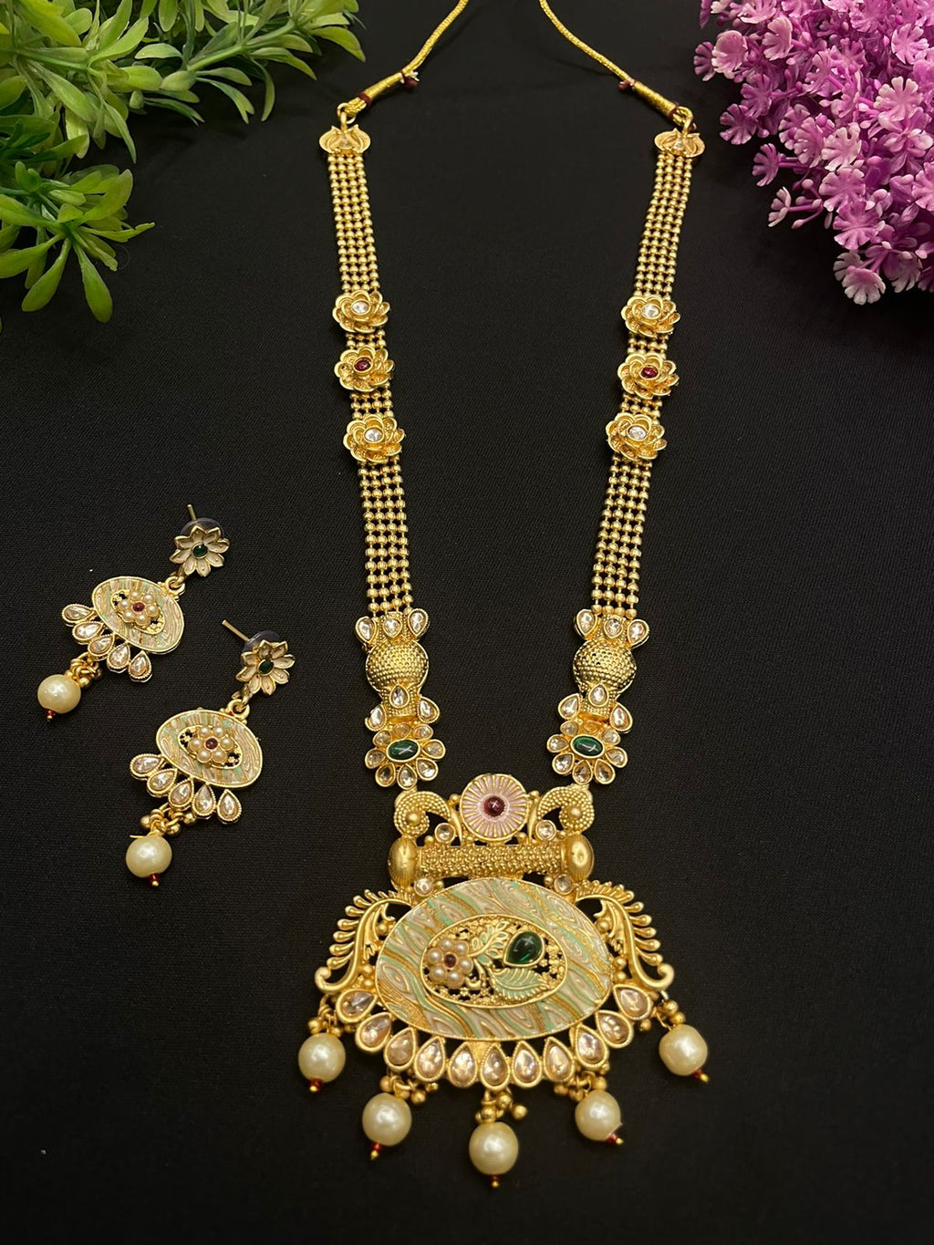 Runjhun Rajwadi Meenakari and Kundan Long Necklace Set