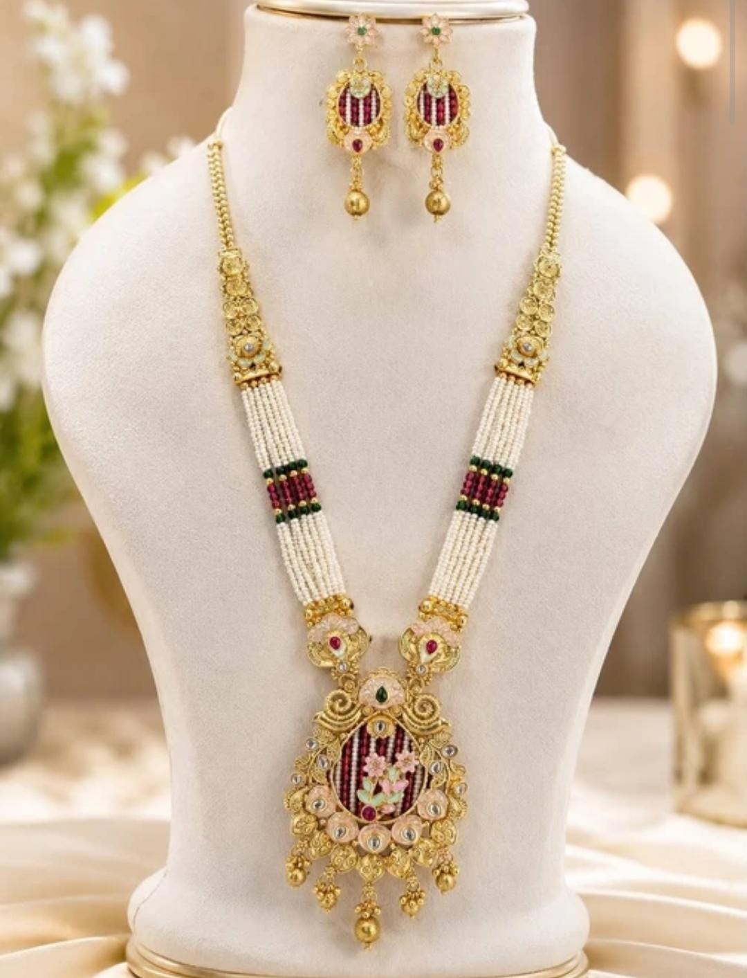Runjhun Pearl and Meenakari Long Necklace Set