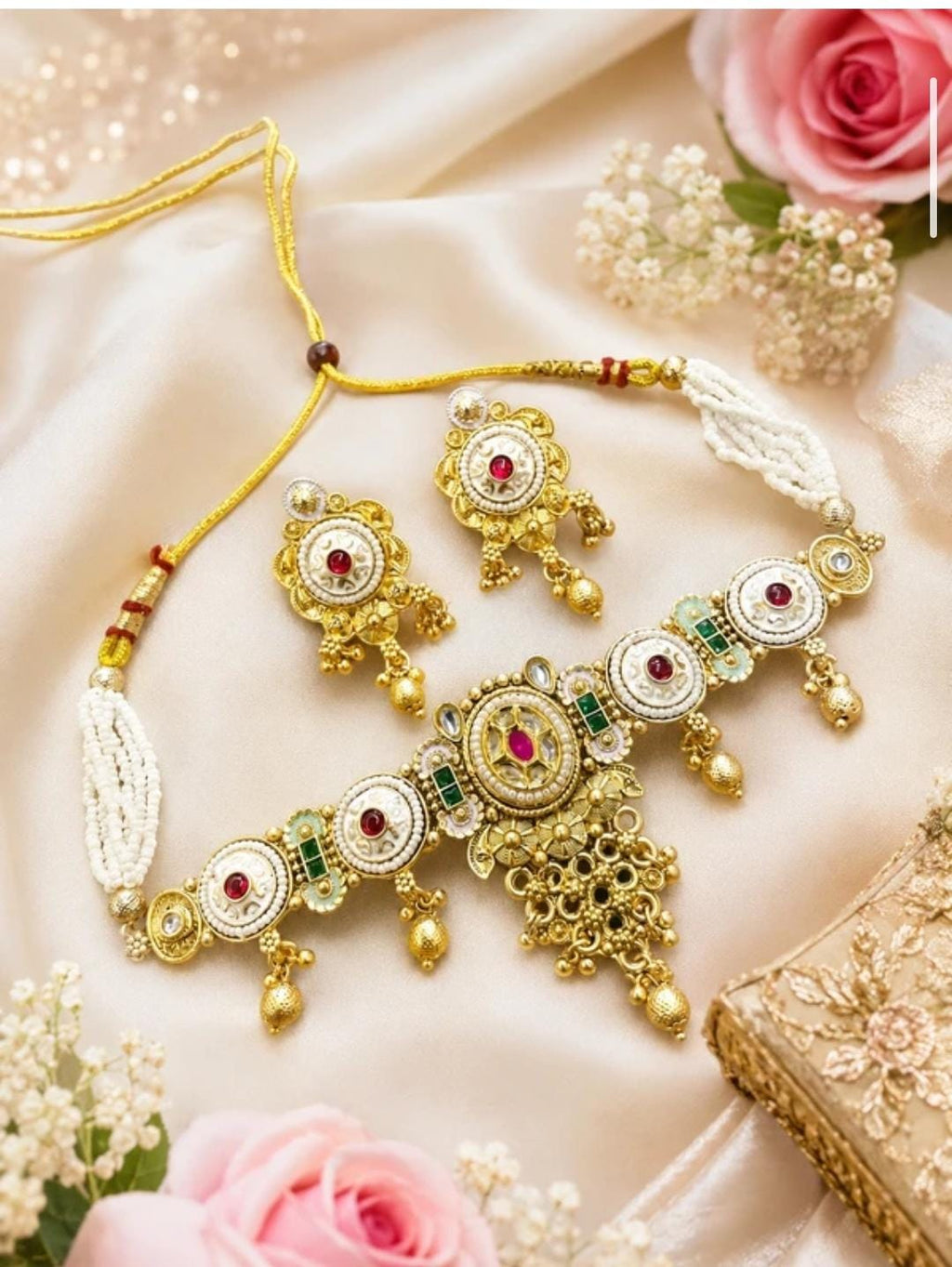 Runjhun Rajwadi Meenakari and Kundan Choker Necklace Set