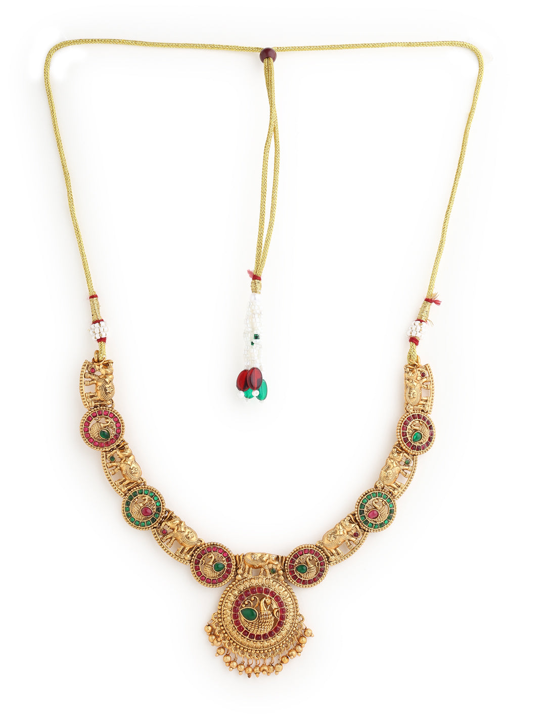 Runjhun red green temple design necklace set