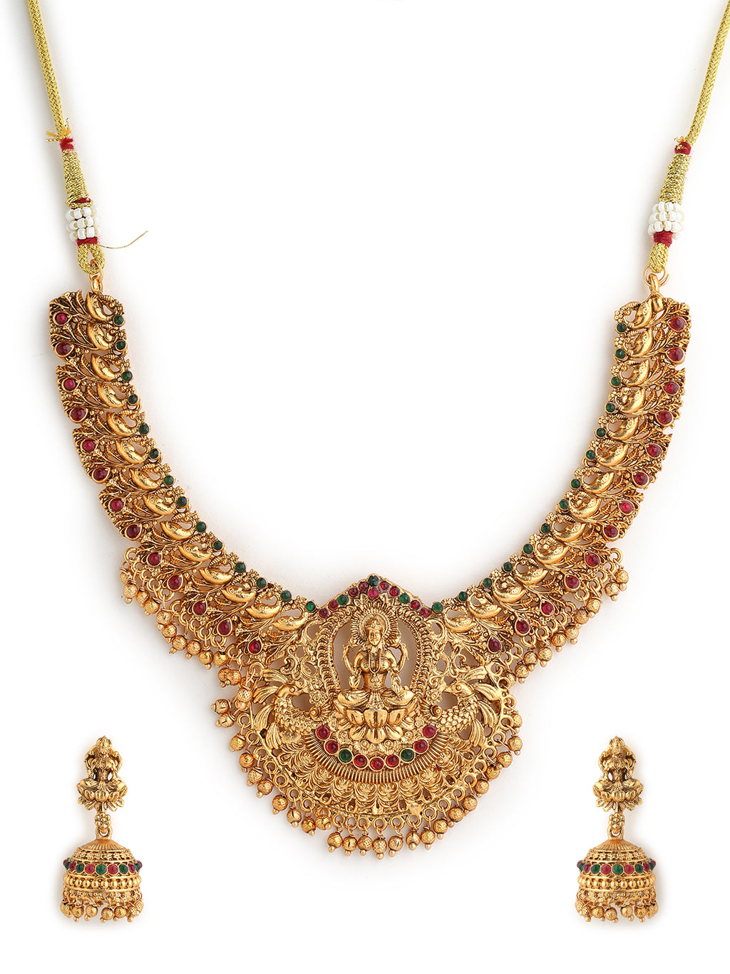 Runjhun laxmi gold plated copper necklace set