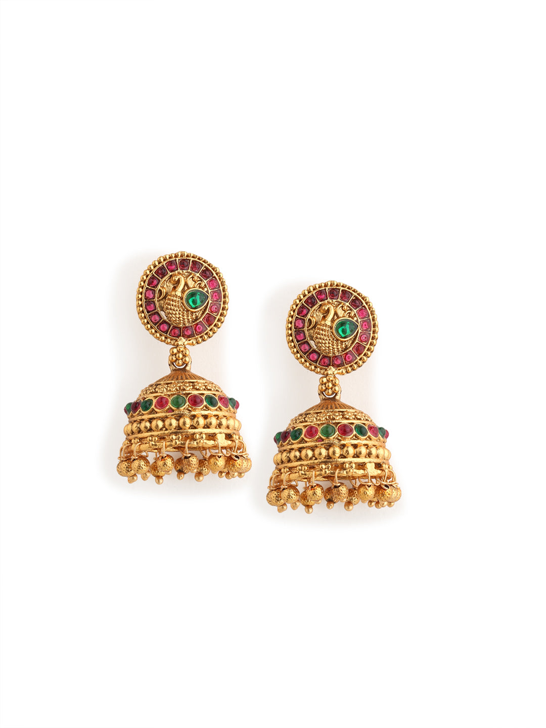 Runjhun red green temple design necklace set