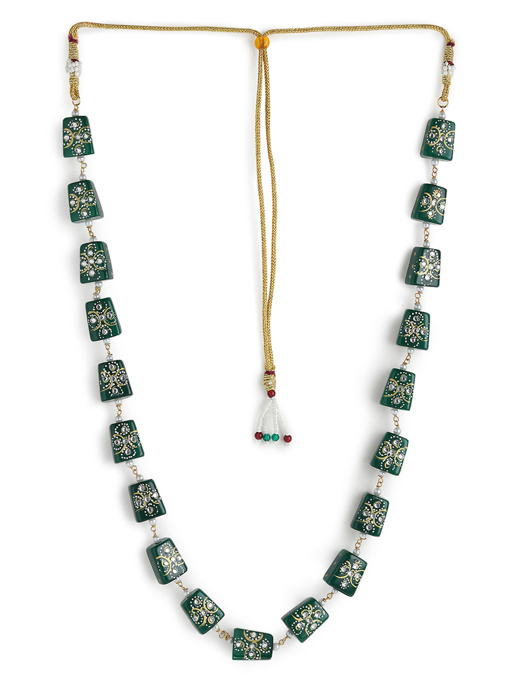 Runjhun tanjore design green necklace