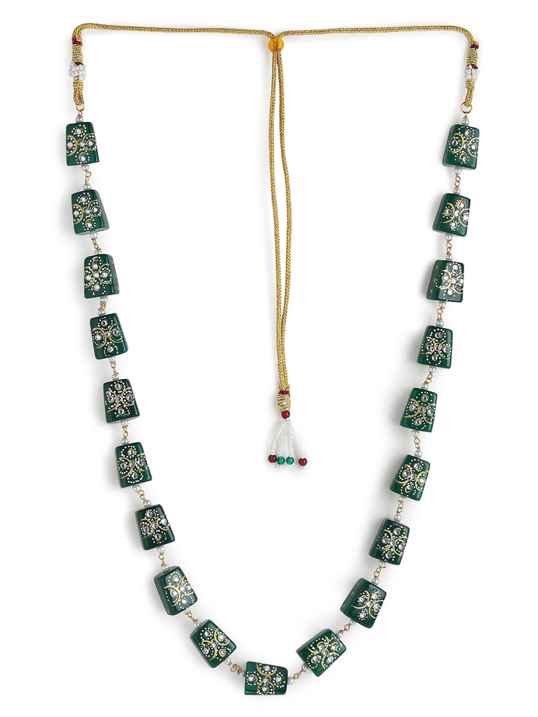Runjhun tanjore design green necklace