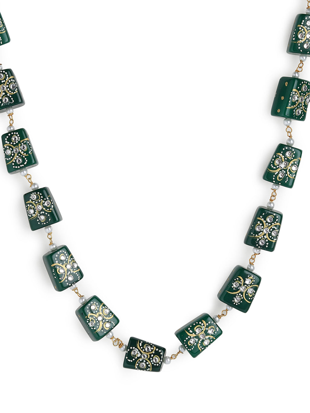 Runjhun tanjore design green necklace