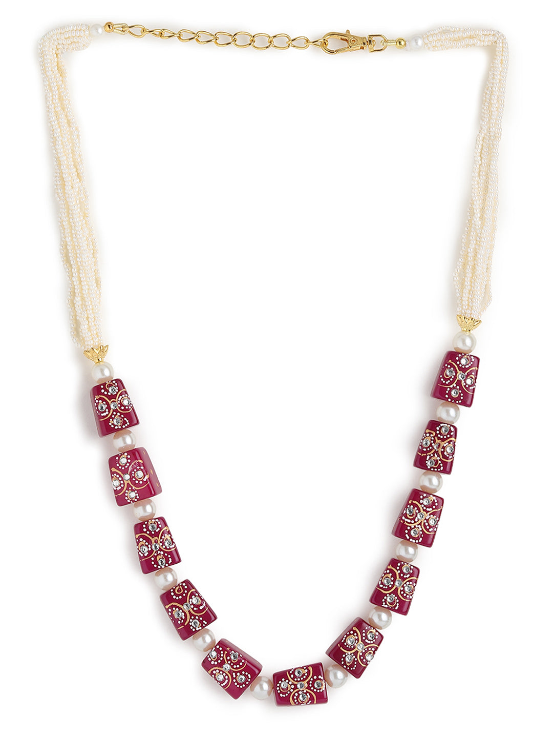 Runjhun tanjore art maroon beads necklace