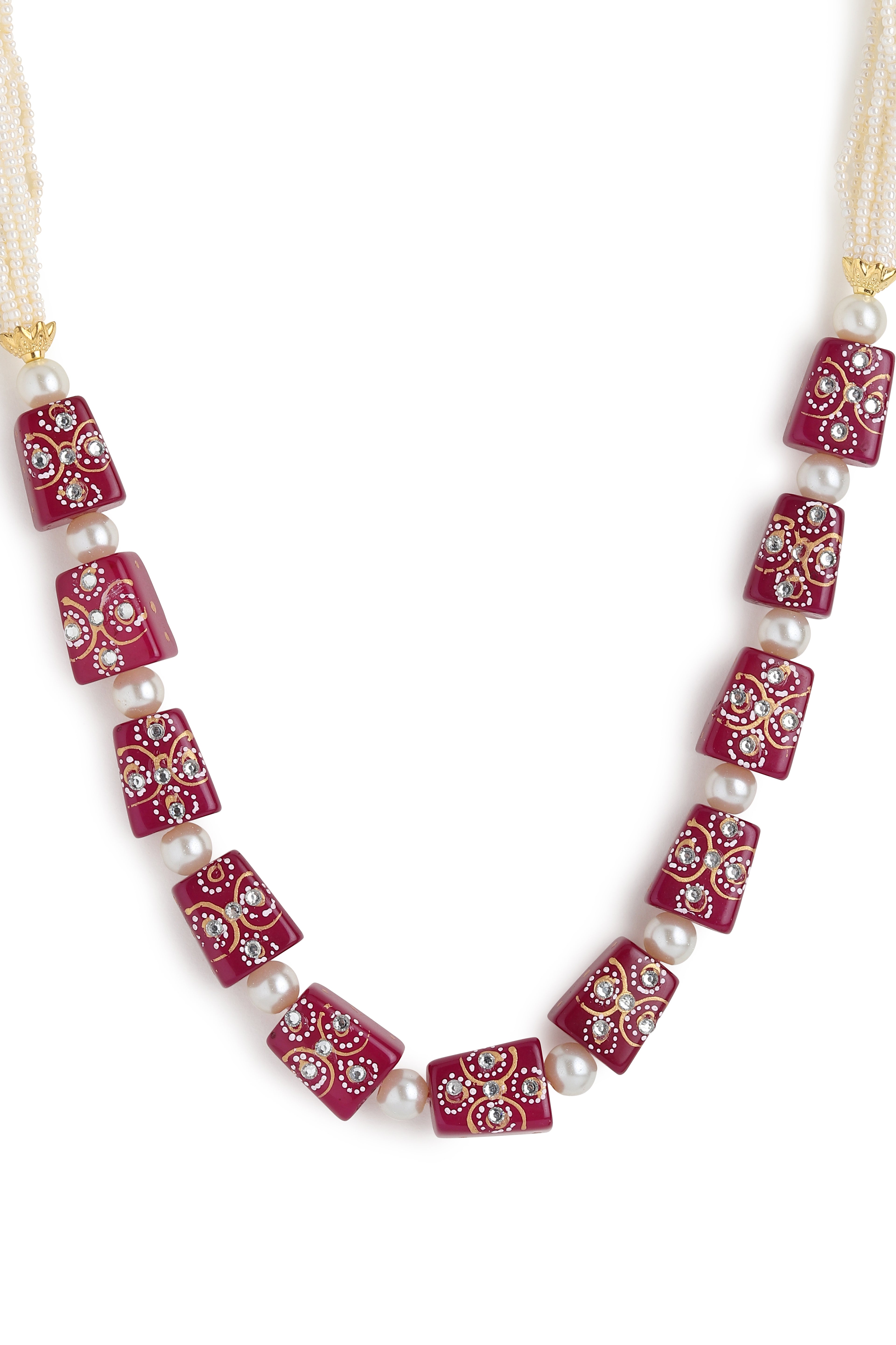 Runjhun tanjore art maroon beads necklace