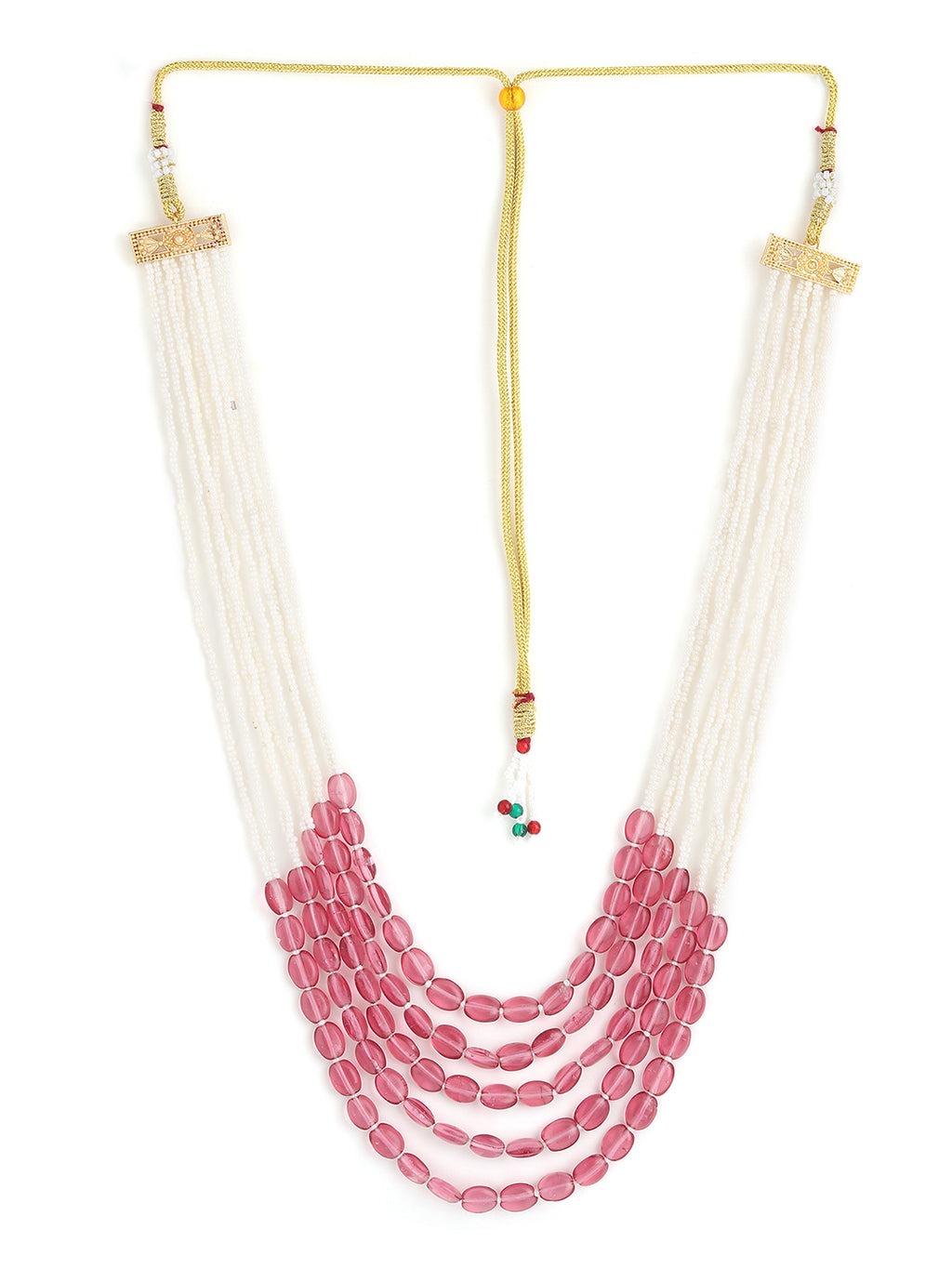 Runjhun pink stones pearl multilayer necklace