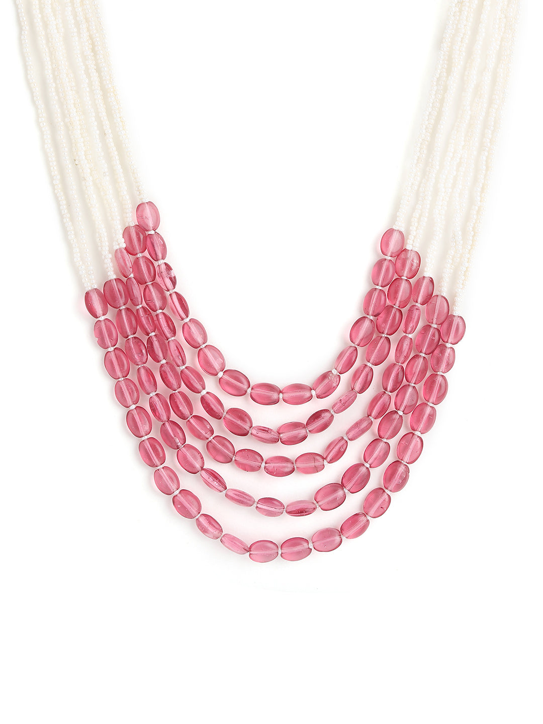 Runjhun pink stones pearl multilayer necklace