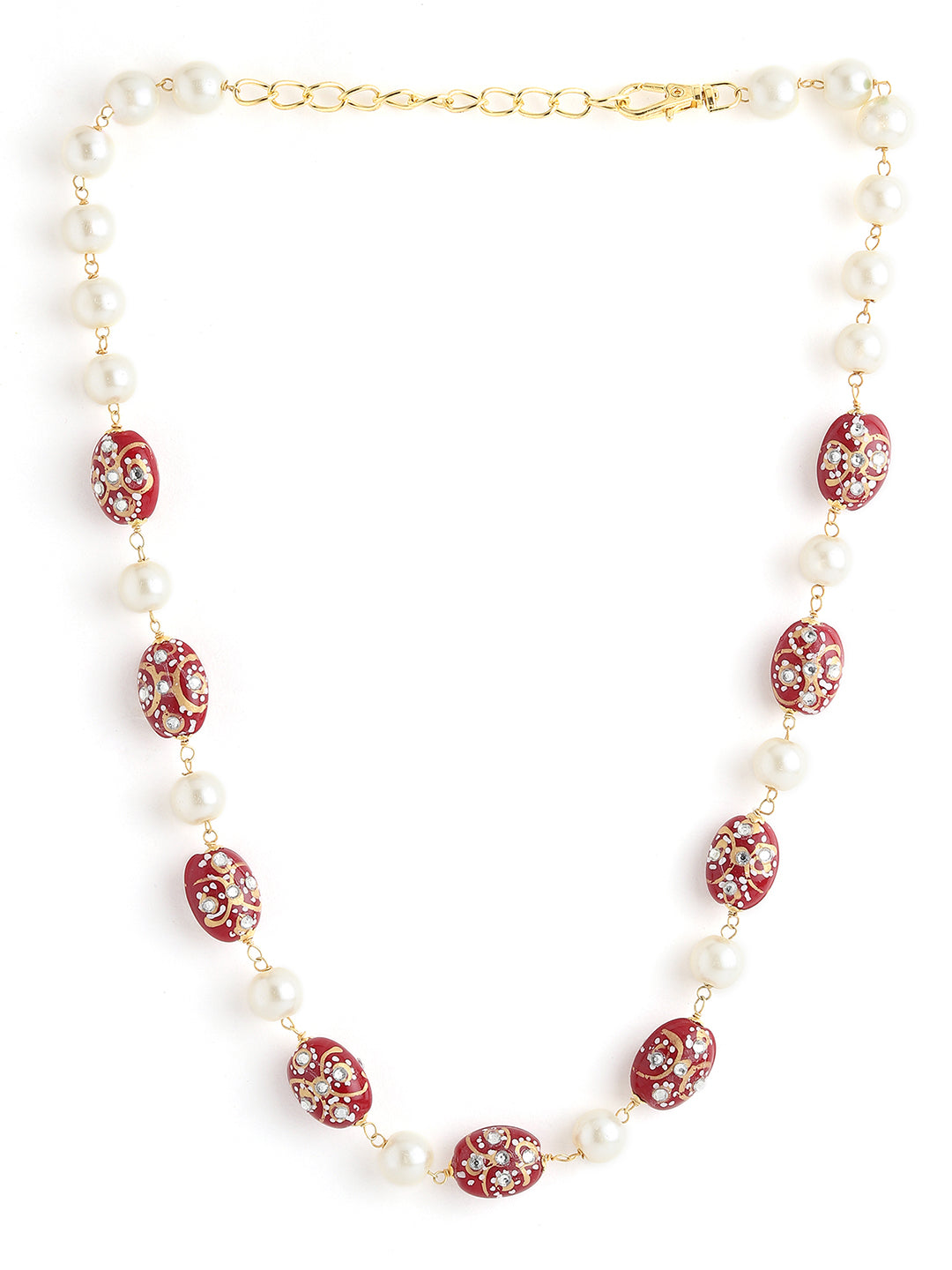 Runjhun designer red beads pearl necklace
