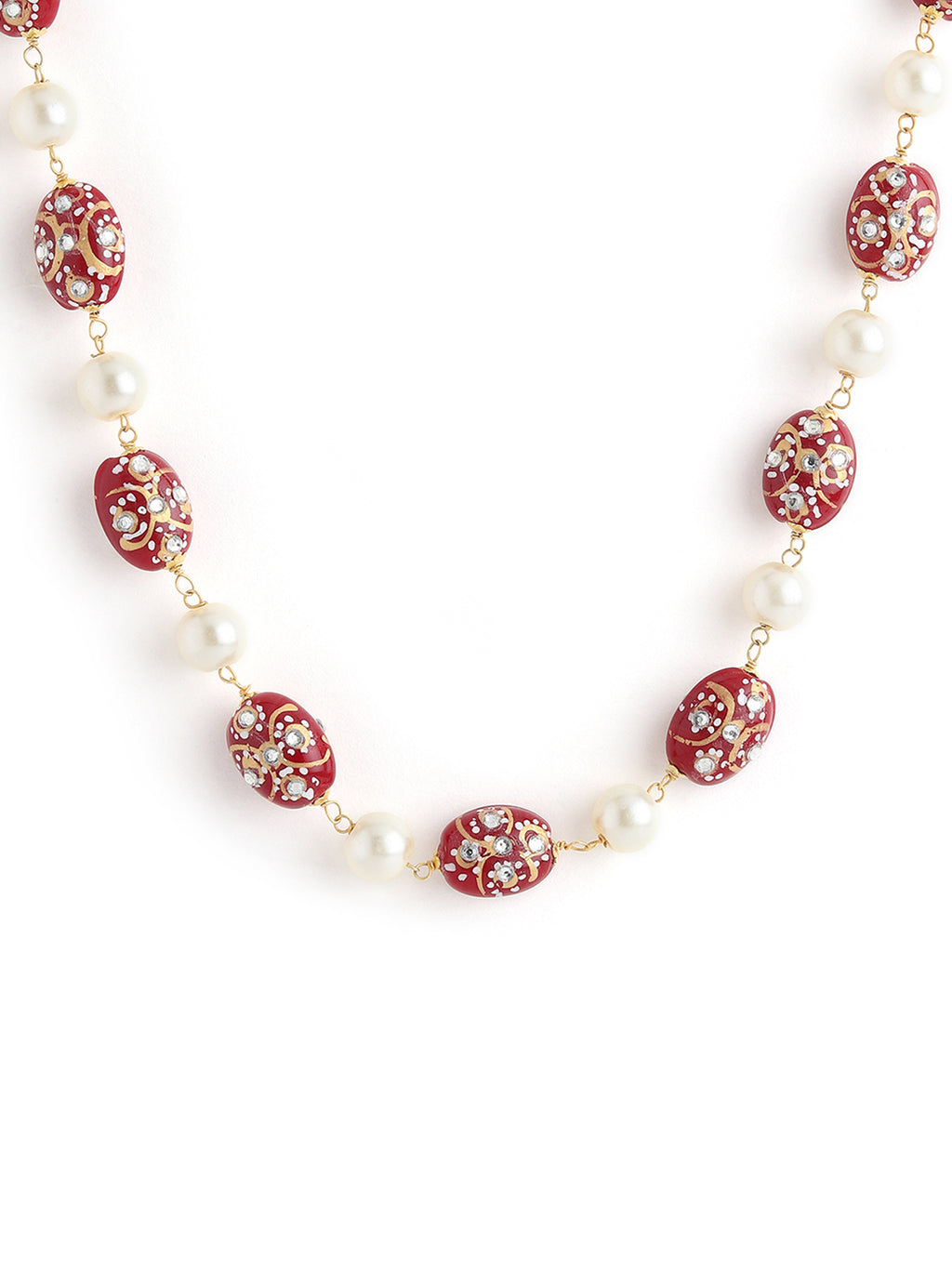 Runjhun designer red beads pearl necklace