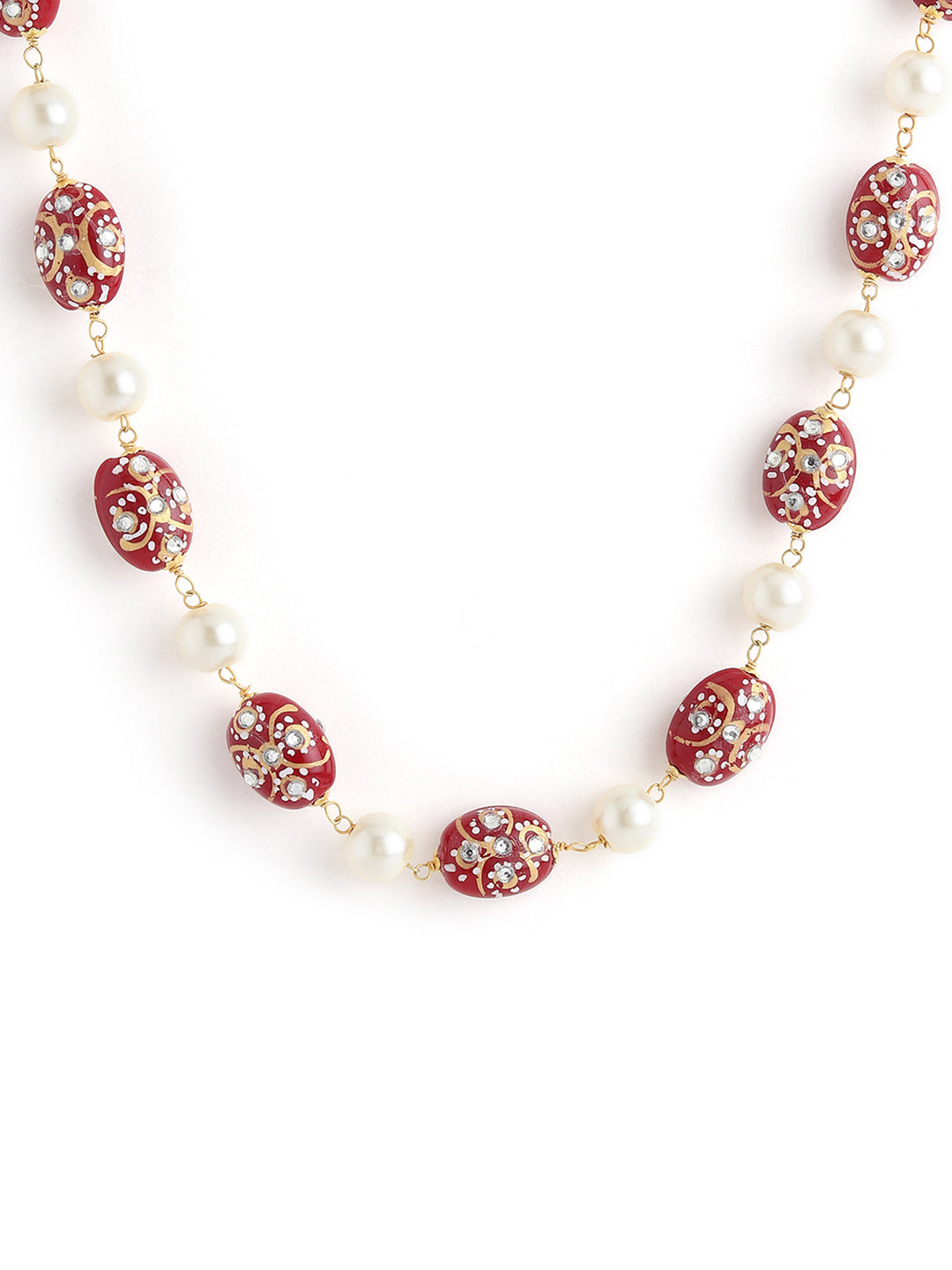 Runjhun designer red beads pearl necklace