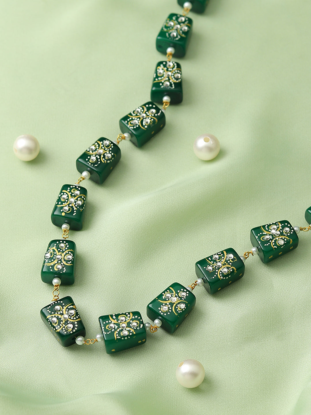 Runjhun tanjore design green necklace