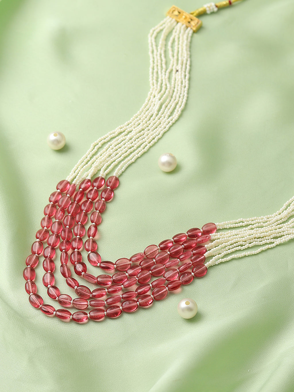 Runjhun pink stones pearl multilayer necklace