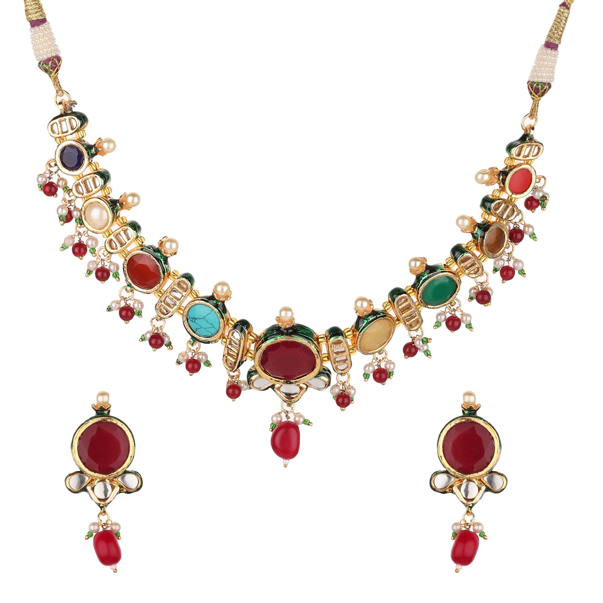 Runjhun jadau jaipuri kundan necklace set