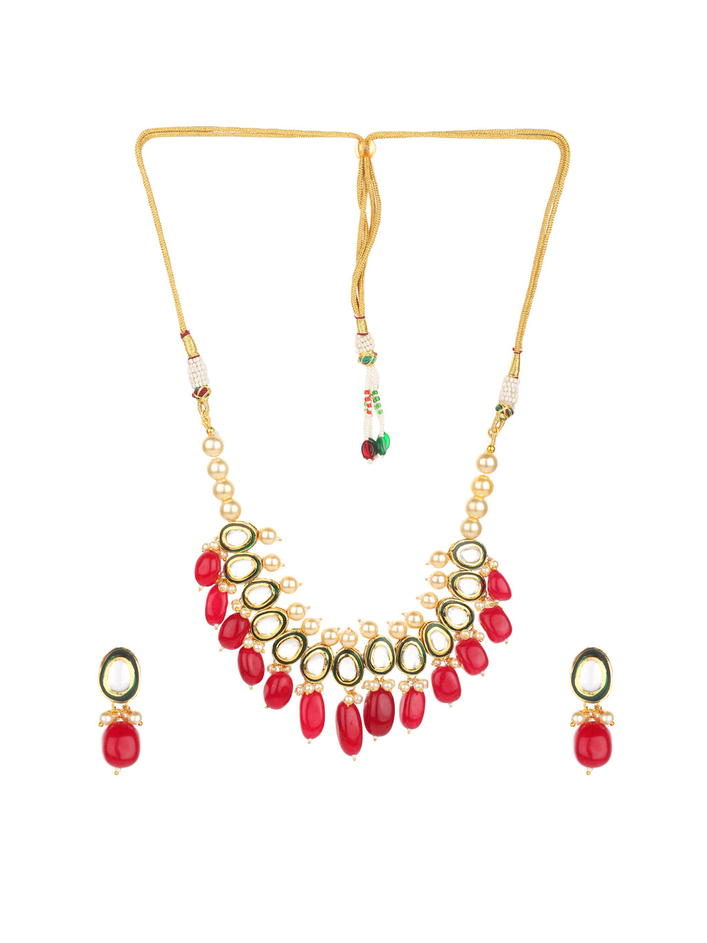 Runjhun kundan and ruby stone necklace set