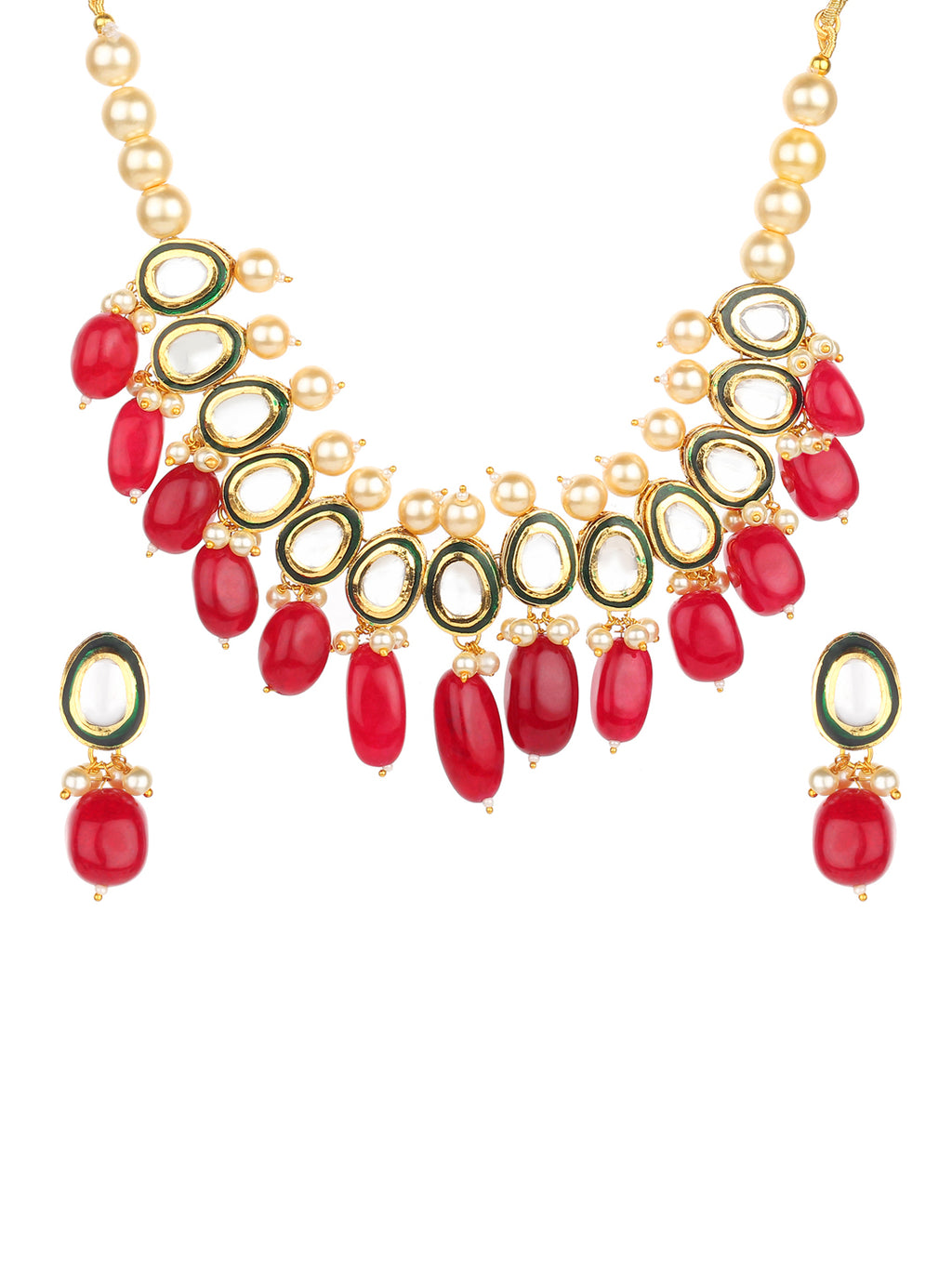 Runjhun kundan and ruby stone necklace set