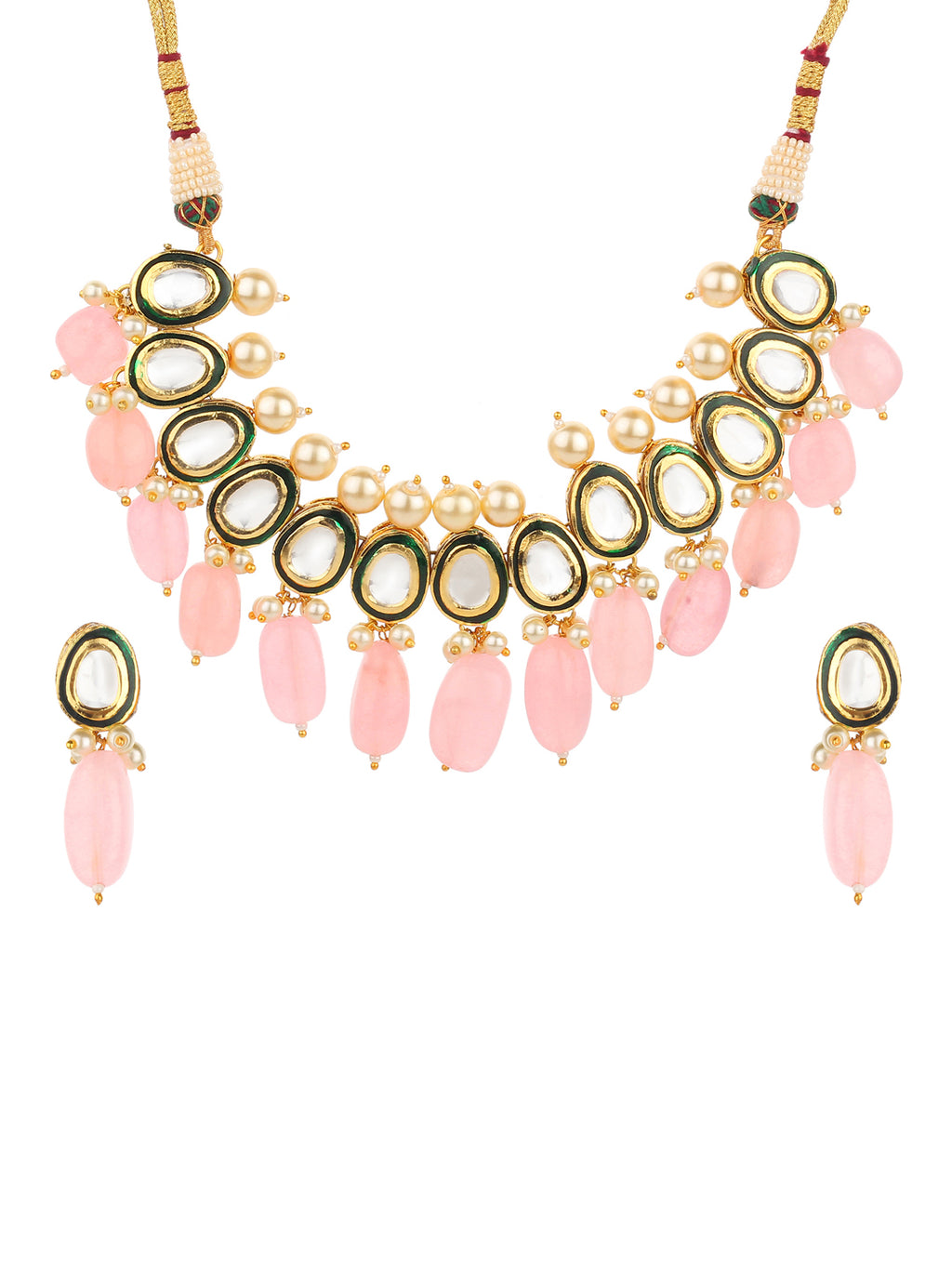 Runjhun kundan pink beads necklace set